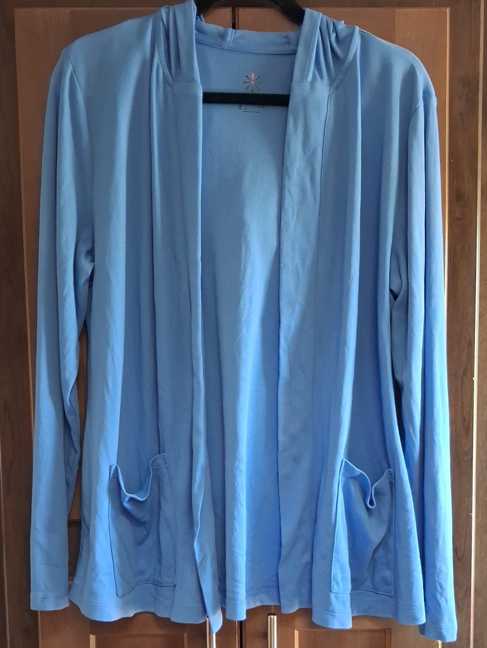 Isaac Mizrahi Light Blue Open-Front Hooded Cardigan